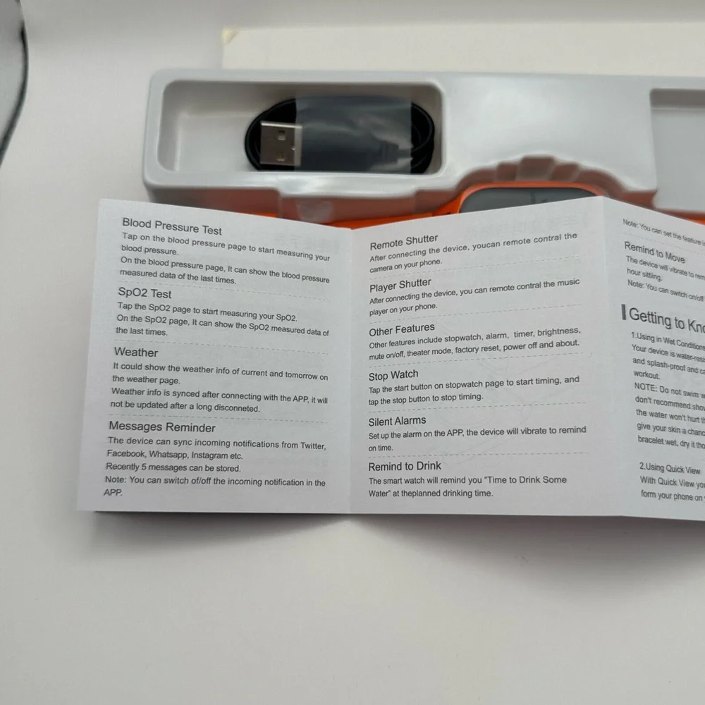 Orange Smart Watch with Charger